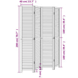 Room Divider 4 Panels White Solid Wood Paulownia