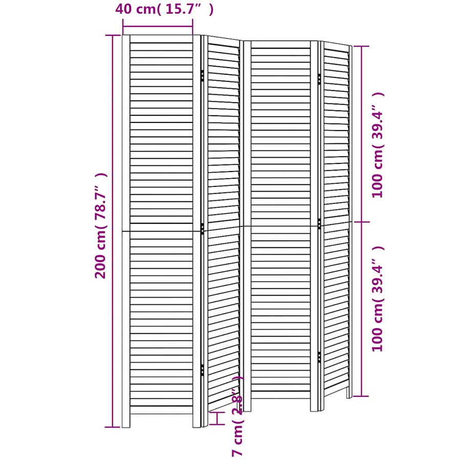 Room Divider 4 Panels Retro White Solid Wood Paulownia