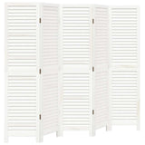 Room Divider 5 Panels White Solid Wood Paulownia