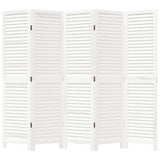 Room Divider 5 Panels White Solid Wood Paulownia