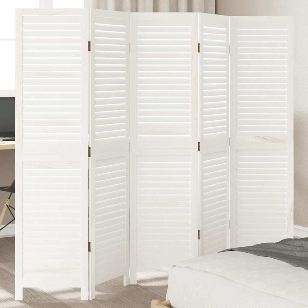 Room Divider 5 Panels White Solid Wood Paulownia