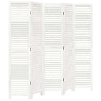 Room Divider 5 Panels Retro White Solid Wood Paulownia