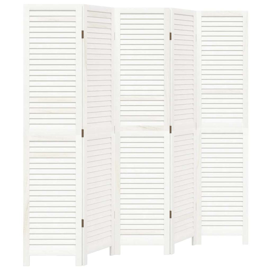 Room Divider 5 Panels Retro White Solid Wood Paulownia