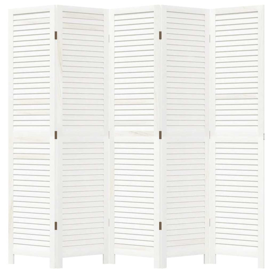 Room Divider 5 Panels Retro White Solid Wood Paulownia