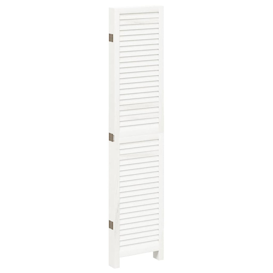 Room Divider 5 Panels Retro White Solid Wood Paulownia