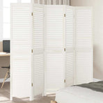 Room Divider 5 Panels Retro White Solid Wood Paulownia