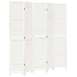 Room Divider 5 Panels White Solid Wood Paulownia