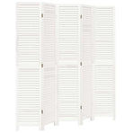 Room Divider 5 Panels Retro White Solid Wood Paulownia