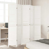 Room Divider 5 Panels White Solid Wood Paulownia