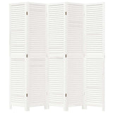 Room Divider 5 Panels White Solid Wood Paulownia