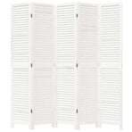 Room Divider 5 Panels Retro White Solid Wood Paulownia