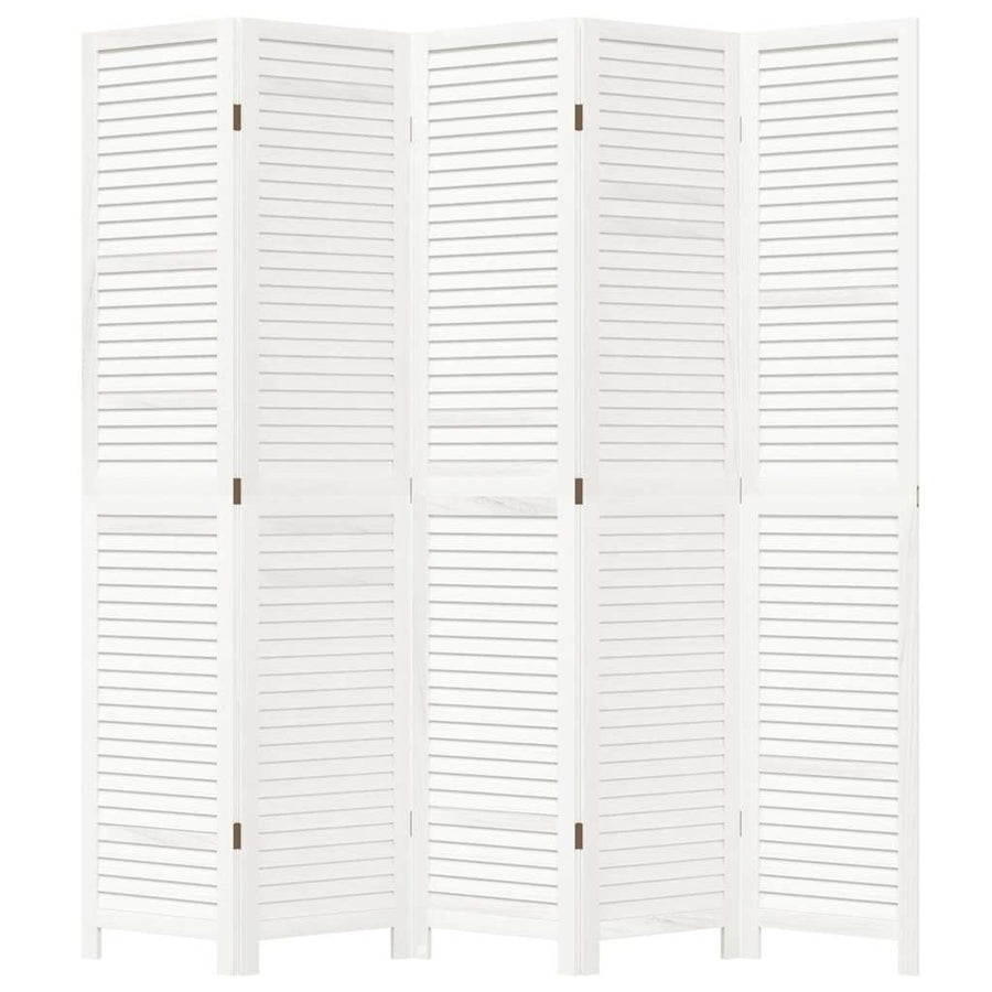 Room Divider 5 Panels Retro White Solid Wood Paulownia