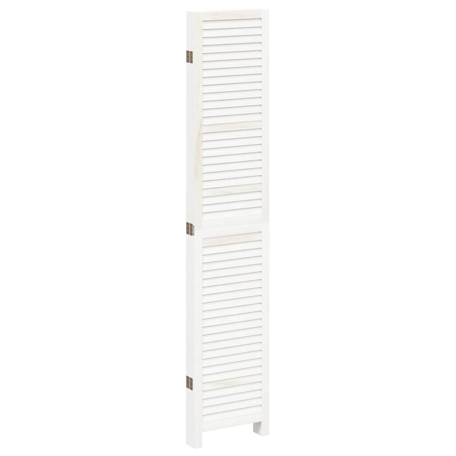Room Divider 5 Panels Retro White Solid Wood Paulownia