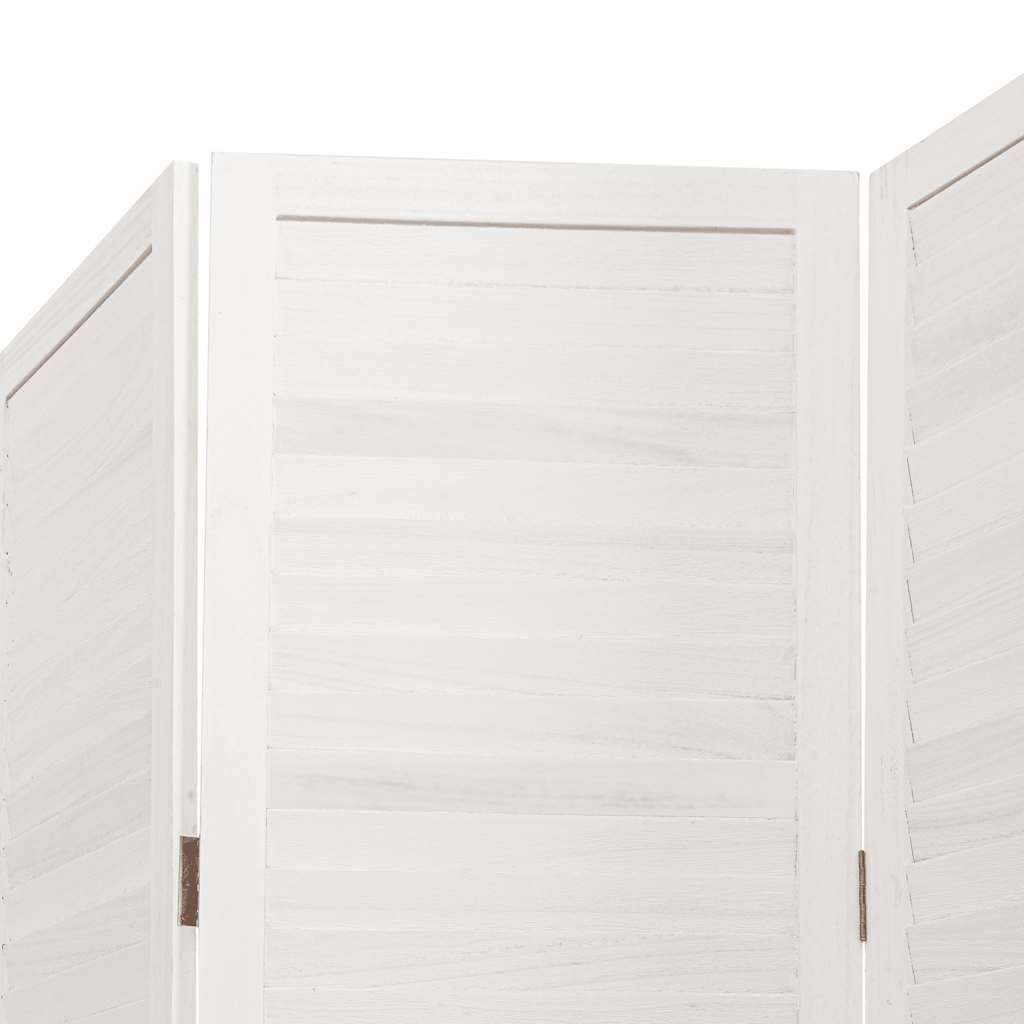 Room Divider 5 Panels White Solid Wood Paulownia