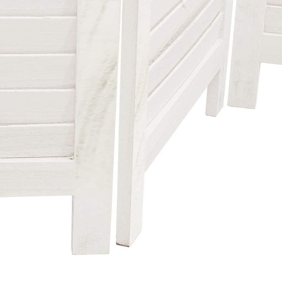 Room Divider 5 Panels Retro White Solid Wood Paulownia