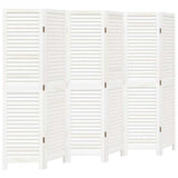 Room Divider 6 Panels White Solid Wood Paulownia