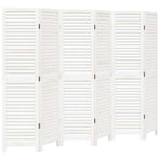Room Divider 6 Panels Retro White Solid Wood Paulownia