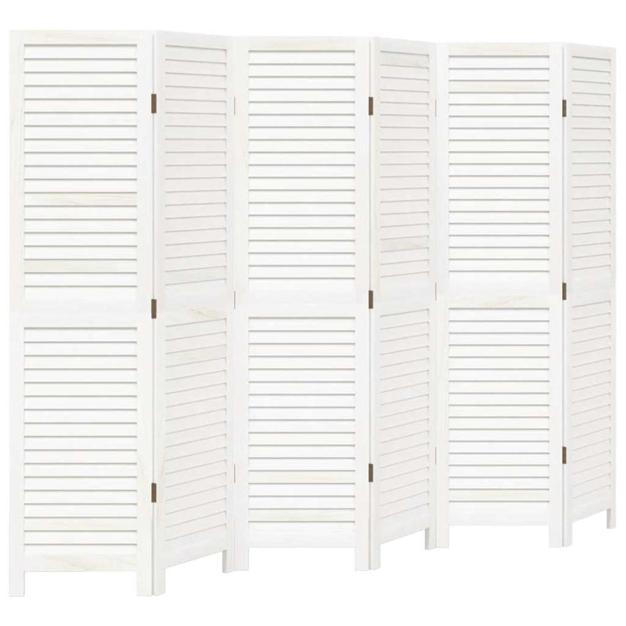 Room Divider 6 Panels Retro White Solid Wood Paulownia