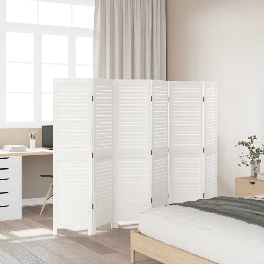 Room Divider 6 Panels Retro White Solid Wood Paulownia