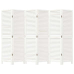 Room Divider 6 Panels Retro White Solid Wood Paulownia