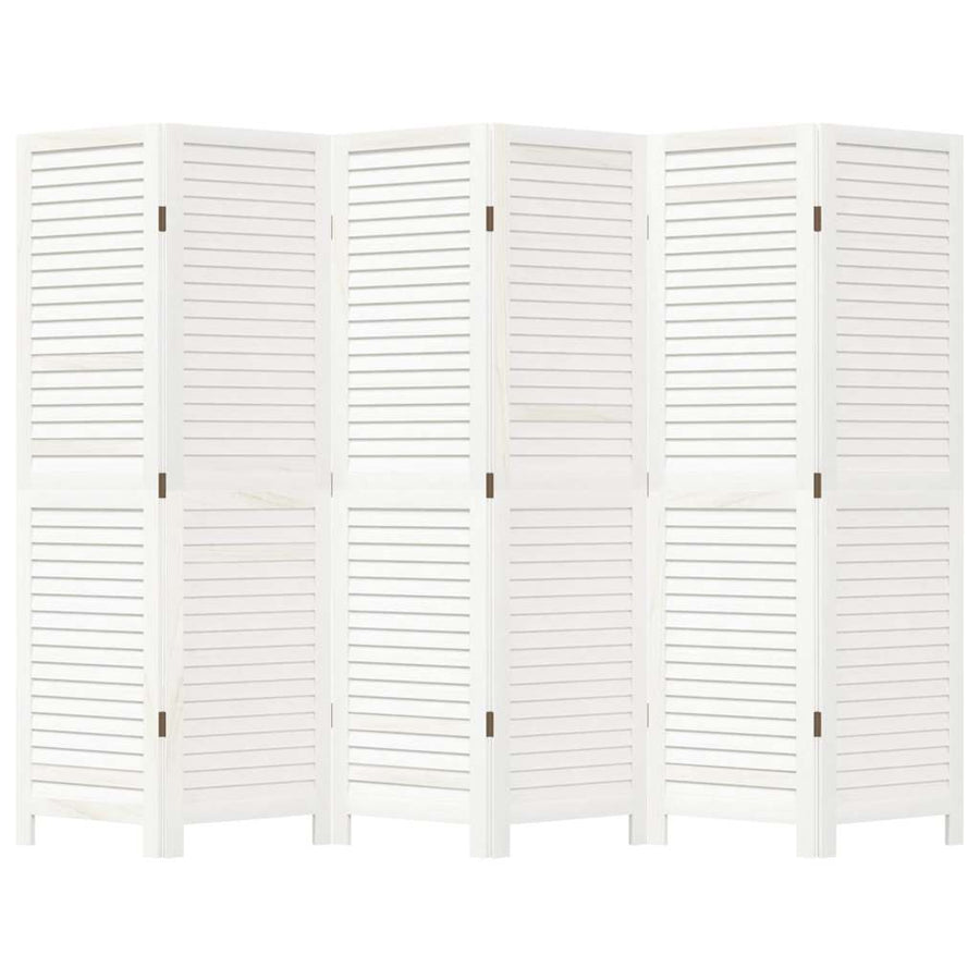 Room Divider 6 Panels Retro White Solid Wood Paulownia