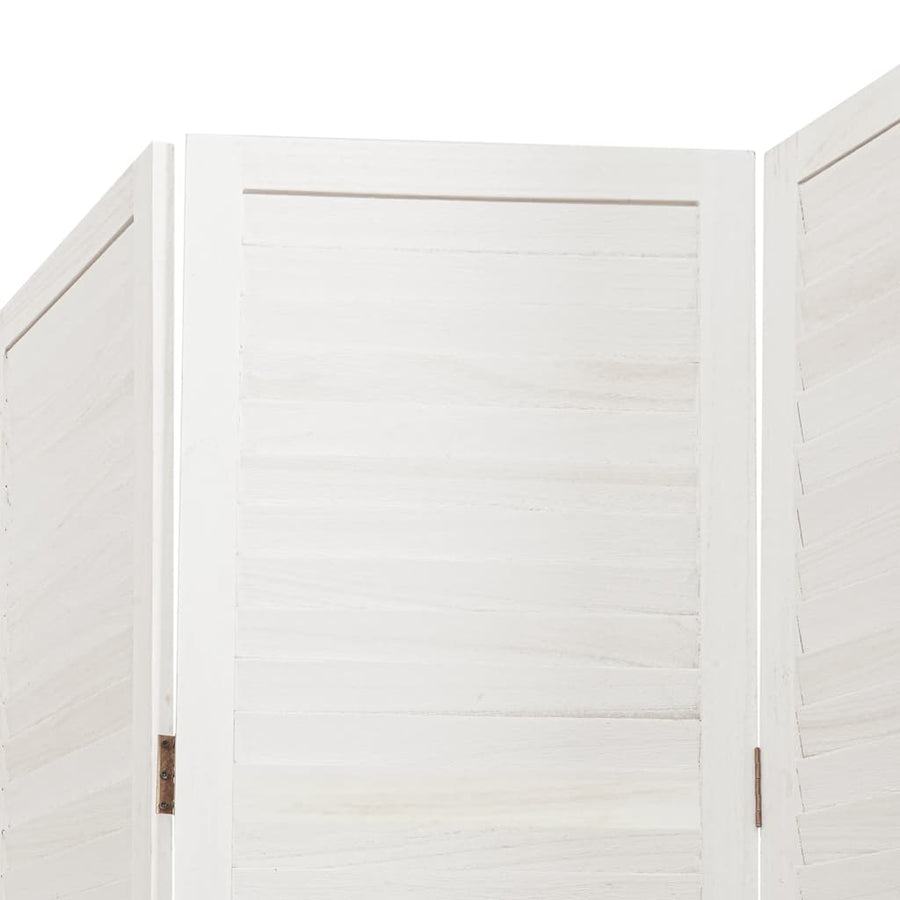 Room Divider 6 Panels Retro White Solid Wood Paulownia