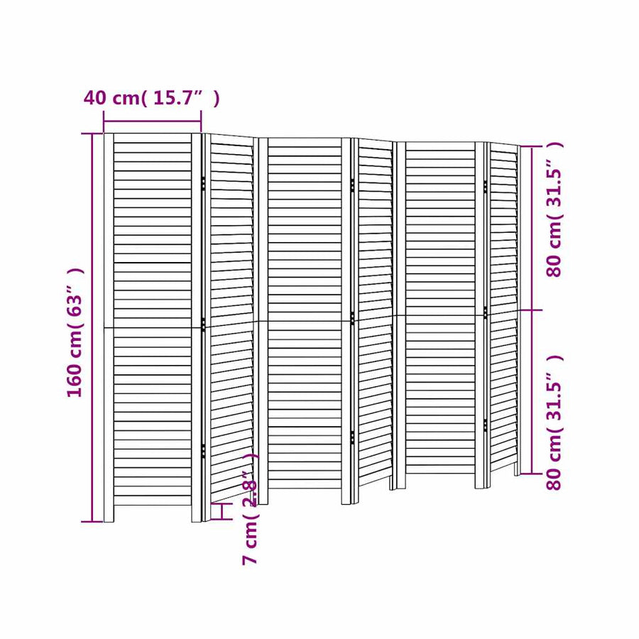 Room Divider 6 Panels Retro White Solid Wood Paulownia