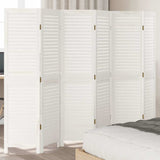 Room Divider 6 Panels White Solid Wood Paulownia