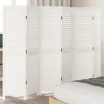 Room Divider 6 Panels Retro White Solid Wood Paulownia