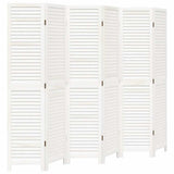 Room Divider 6 Panels White Solid Wood Paulownia