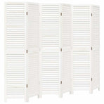 Room Divider 6 Panels Retro White Solid Wood Paulownia