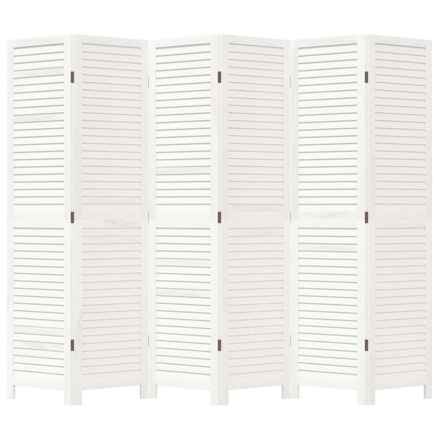 Room Divider 6 Panels Retro White Solid Wood Paulownia