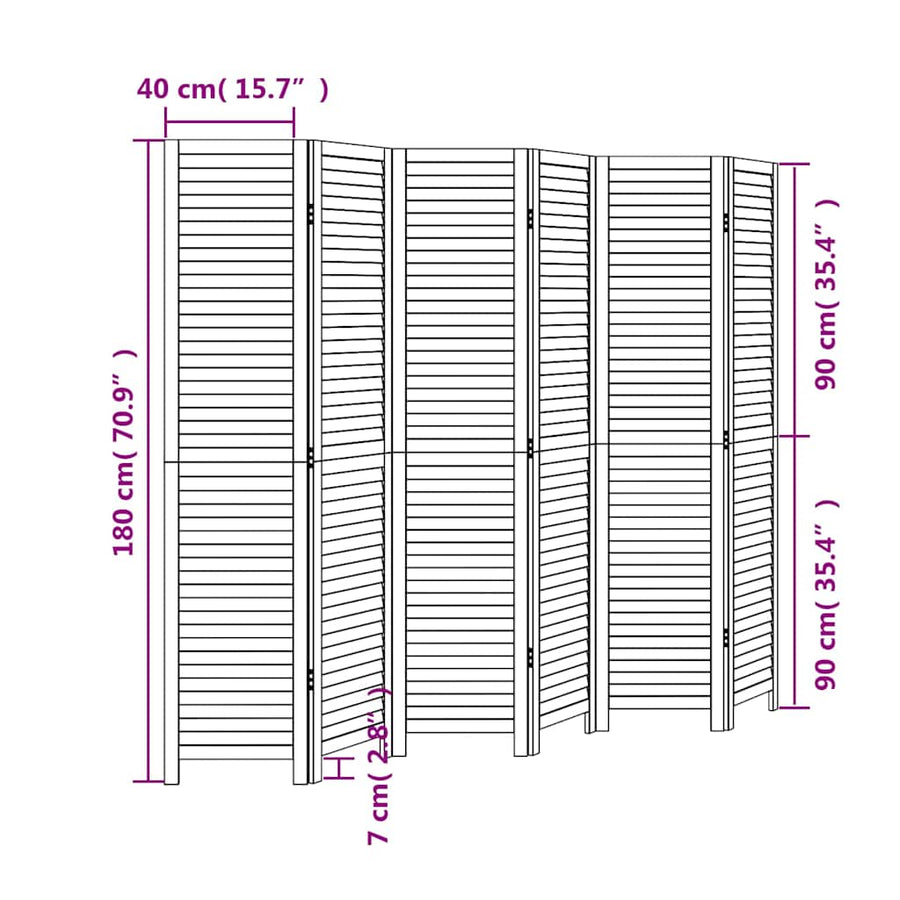 Room Divider 6 Panels Retro White Solid Wood Paulownia