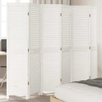 Room Divider 6 Panels Retro White Solid Wood Paulownia