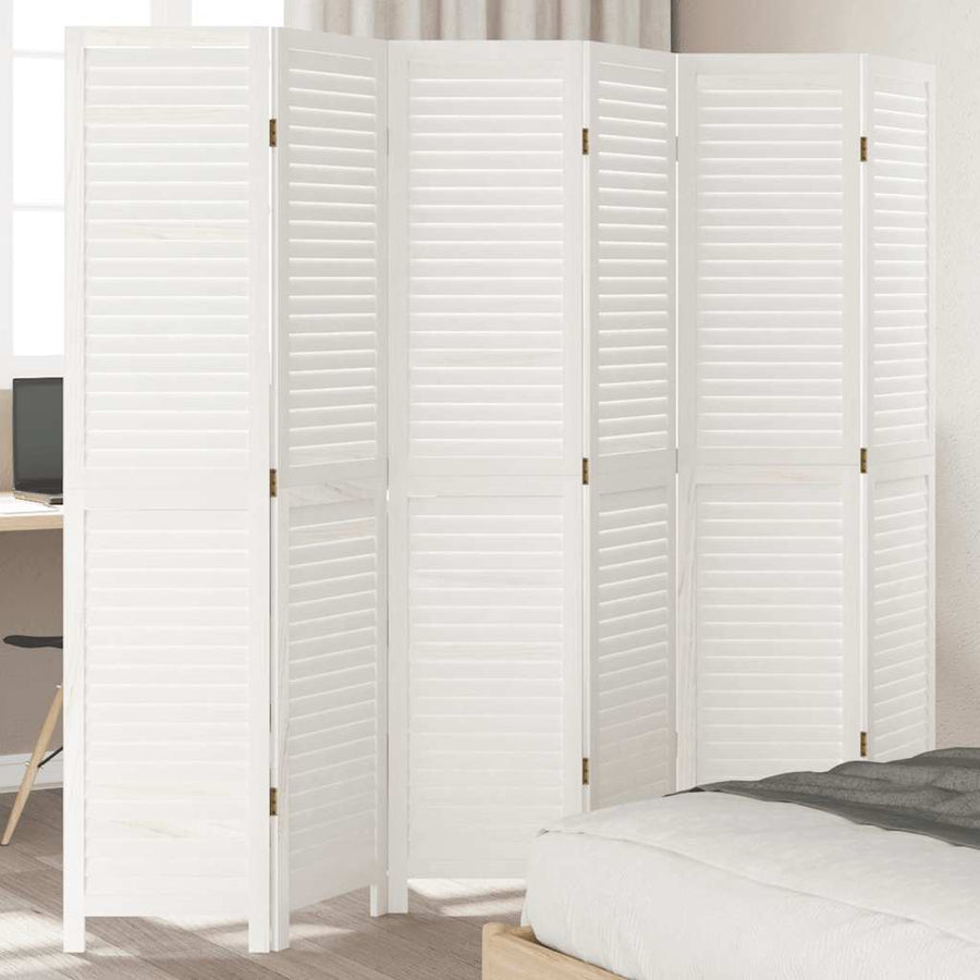 Room Divider 6 Panels Retro White Solid Wood Paulownia
