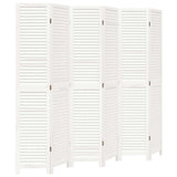 Room Divider 6 Panels White Solid Wood Paulownia - Front View