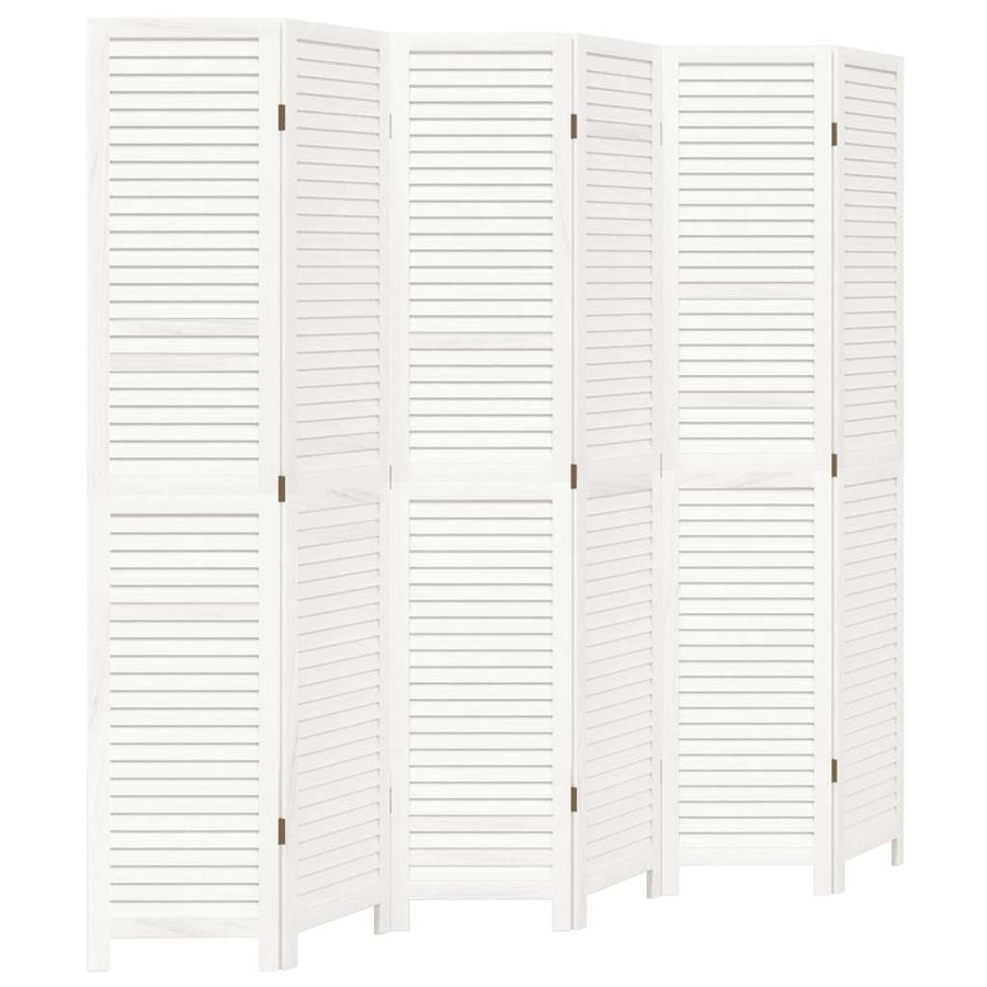 Room Divider 6 Panels Retro White Solid Wood Paulownia