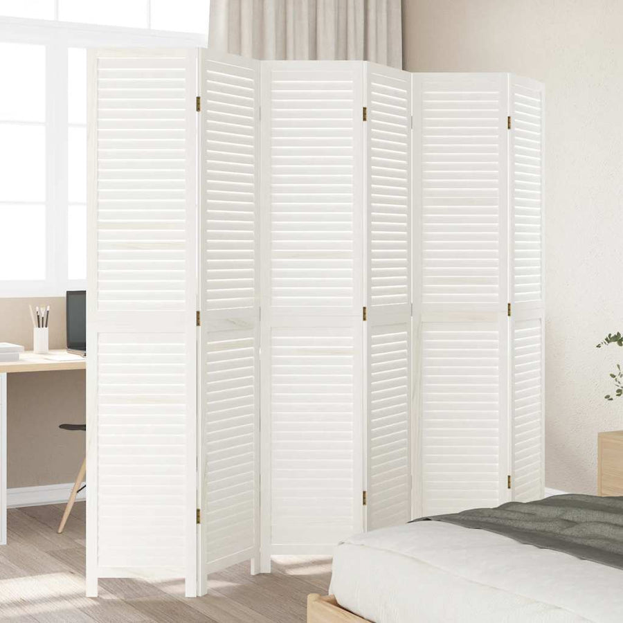Room Divider 6 Panels Retro White Solid Wood Paulownia