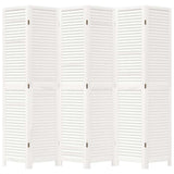 Room Divider 6 Panels White Solid Wood Paulownia