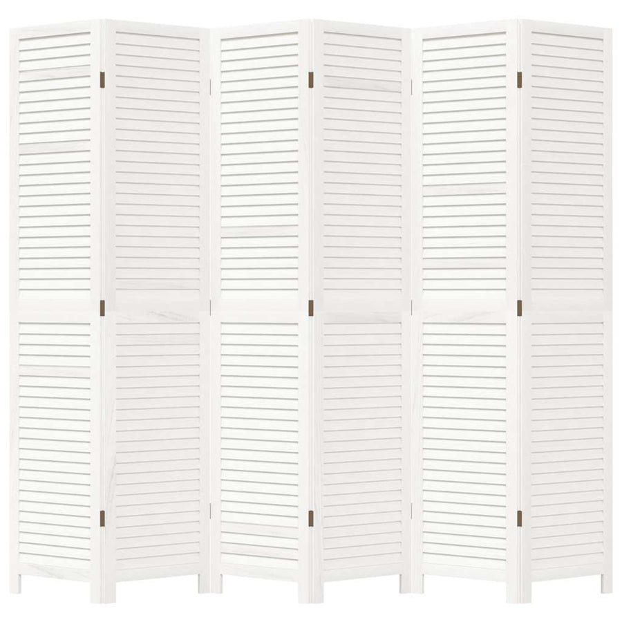 Room Divider 6 Panels Retro White Solid Wood Paulownia