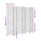 Room Divider 6 Panels White Solid Wood Paulownia - Low Angle