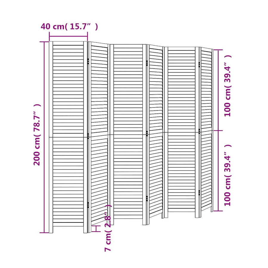 Room Divider 6 Panels Retro White Solid Wood Paulownia