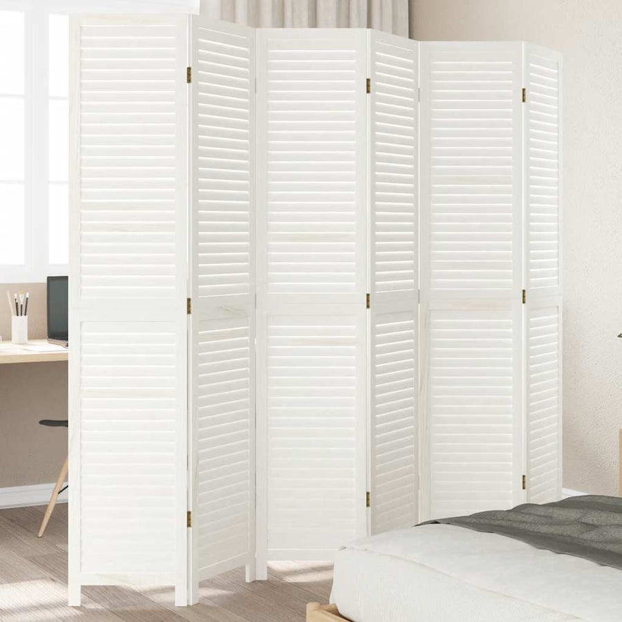 Room Divider 6 Panels Retro White Solid Wood Paulownia