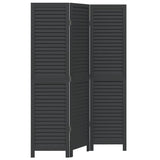 Room Divider 3 Panels Black Solid Wood Paulownia - Front View