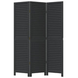 Room Divider 3 Panels Black Solid Wood Paulownia