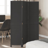 Room Divider 3 Panels Black Solid Wood Paulownia