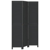 Room Divider 3 Panels Black Solid Wood Paulownia - Front View