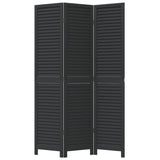 Room Divider 3 Panels Black Solid Wood Paulownia