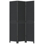 Room Divider 3 Panels Black Solid Wood Paulownia