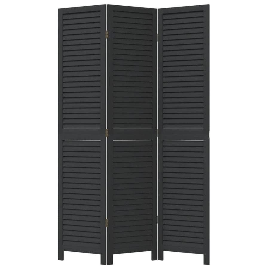 Room Divider 3 Panels Black Solid Wood Paulownia